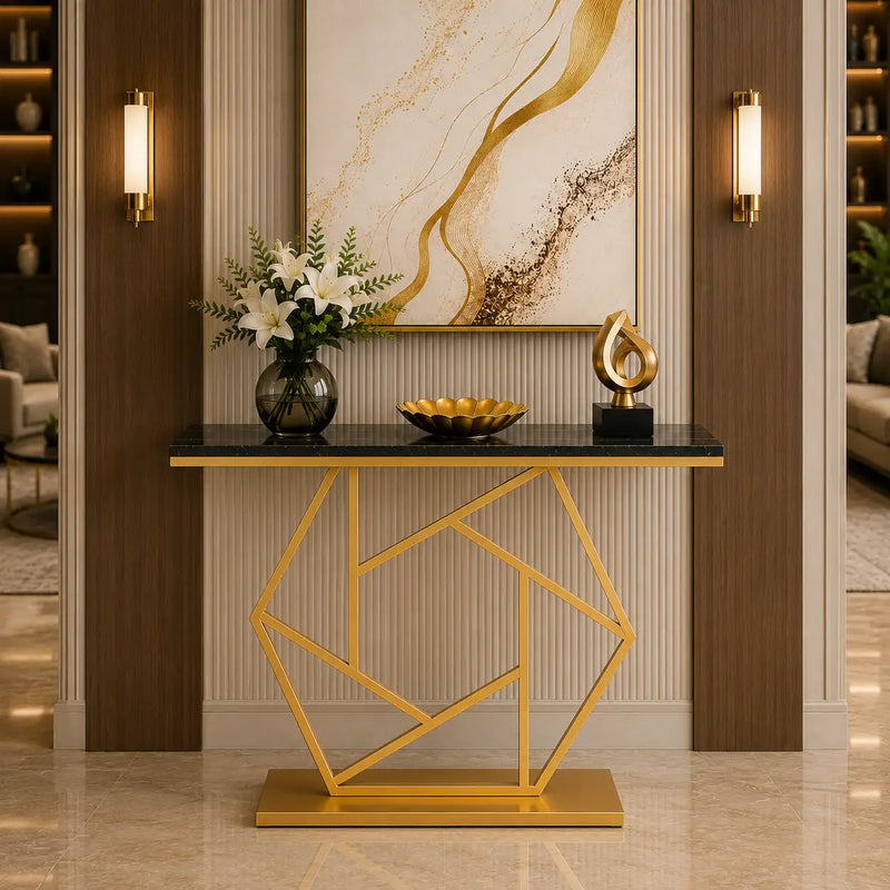 Luxurious Contemporary Console Table In Hexagonal Design with Black Marble