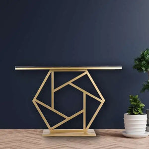 Luxurious Contemporary Console Table In Hexagonal Design with Black Marble