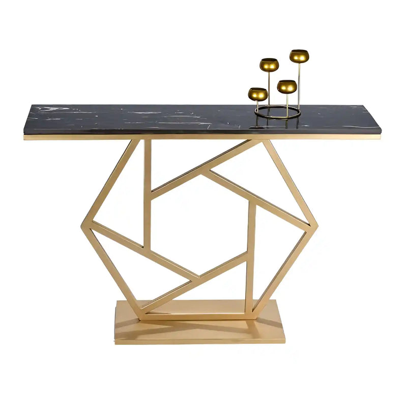 Luxurious Contemporary Console Table In Hexagonal Design with Black Marble