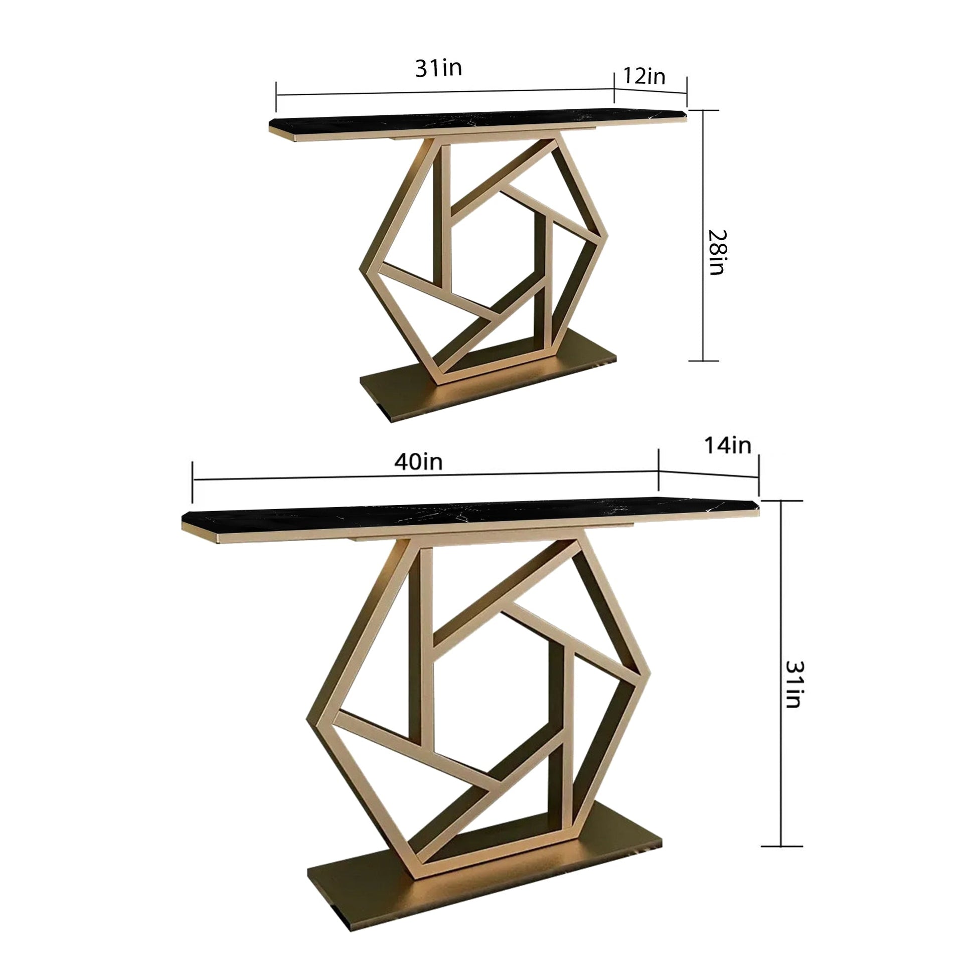 Luxurious Contemporary Console Table In Hexagonal Design with Black Marble