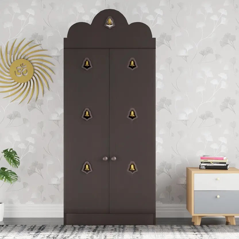 Luxurious Dark Brown Finish Wooden Floor Temple with Bells for Home & Office