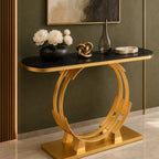 Luxurious Gold Circular Ring Console Table with Sleek Black Marble Top