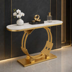 Luxurious Gold Circular Ring Console Table with Sleek White Marble Top