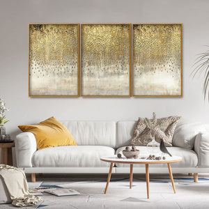 Luxurious Golden Pattern Premium Floating Canvas Wall Painting Set of Three