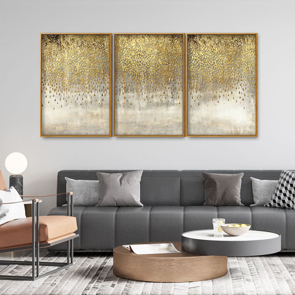 Luxurious Golden Pattern Premium Floating Canvas Wall Painting Set of Three