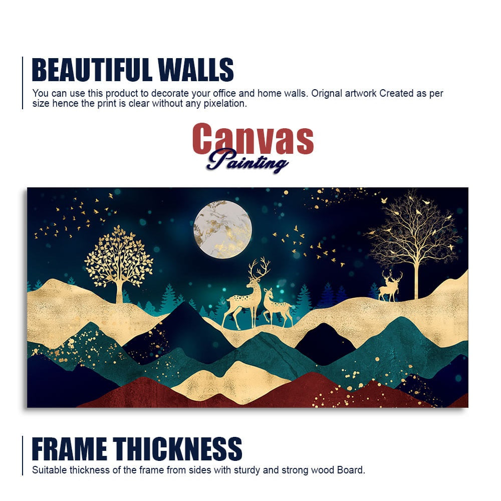 Luxurious Modern Art of Mountains and Golden Tropical leaves Canvas Wall Painting Premium Wall Painting