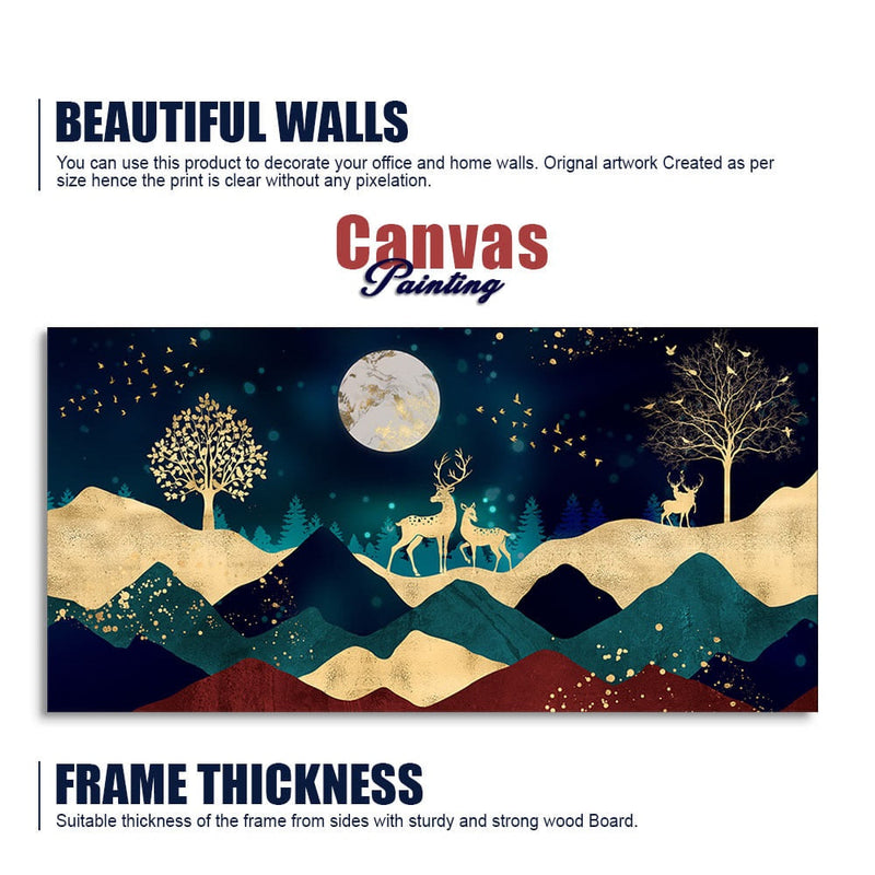 Luxurious Modern Art of Mountains and Golden Tropical leaves Canvas Wall Painting Premium Wall Painting