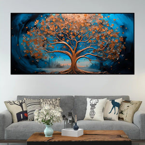 Luxury Abstract Blue and Golden Tree Canvas Wall Painting