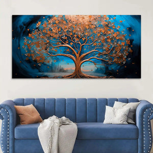 Luxury Abstract Blue and Golden Tree Canvas Wall Painting