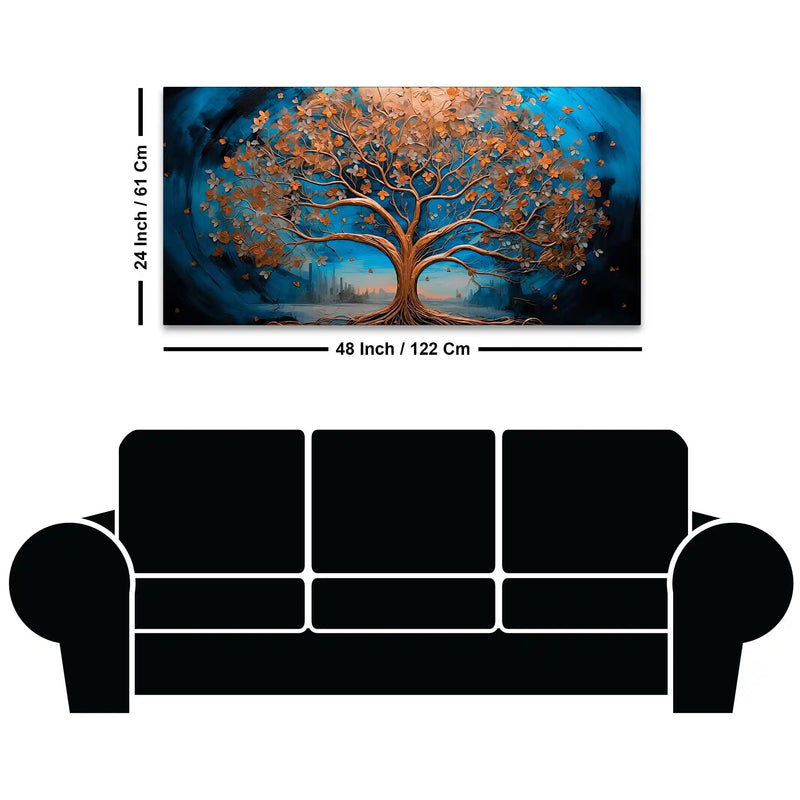 Luxury Abstract Blue and Golden Tree Canvas Wall Painting