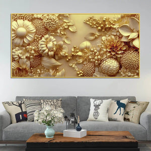 Luxury Abstract Golden Flower Canvas Wall Art Painting for Home Decor