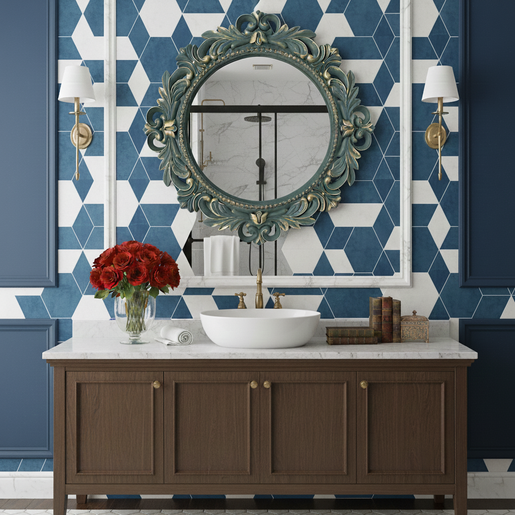 Luxury Antique Round 3D Wall Mirror with Ornate Baroque Frame for Office & Home Decoration – Antique Round Wall Mirror