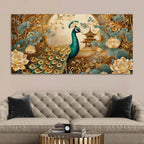 Luxury Asian Style Peacock In Lotus Flowers Garden Canvas Wall Painting