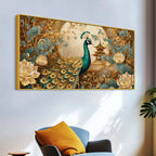 Luxury Asian Style Peacock In Lotus Flowers Garden Canvas Wall Painting