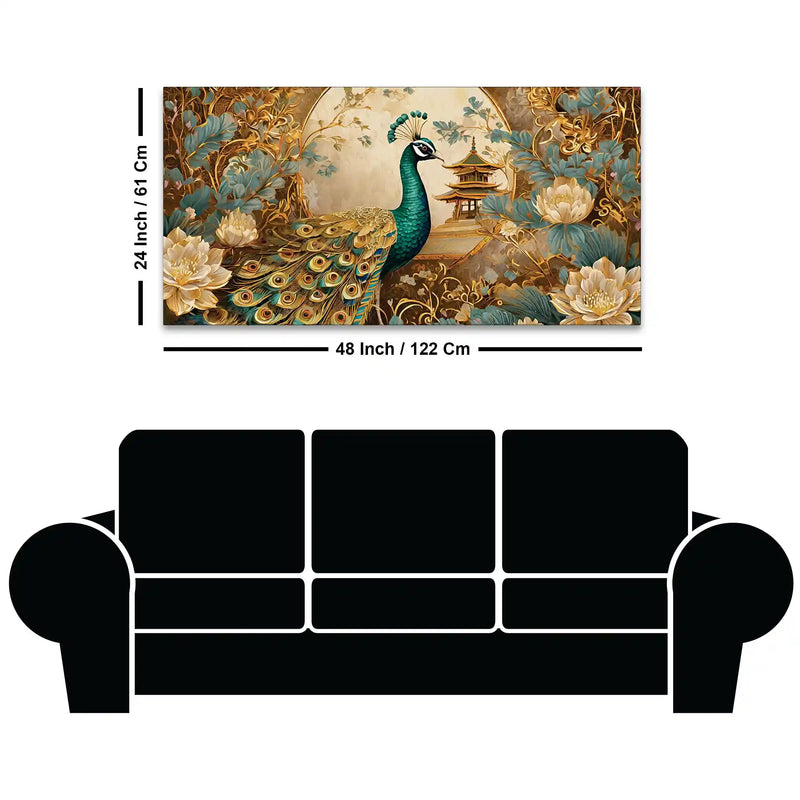 Luxury Asian Style Peacock In Lotus Flowers Garden Canvas Wall Painting