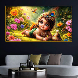 Luxury Bal Krishna Crystal Glass Wall Painting