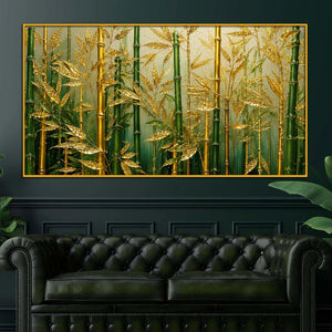 Luxury Bamboo Leaves Floating Frame Crystal Wall Painting