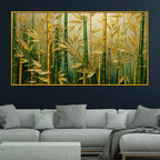 Luxury Bamboo Leaves Floating Frame Crystal Wall Painting