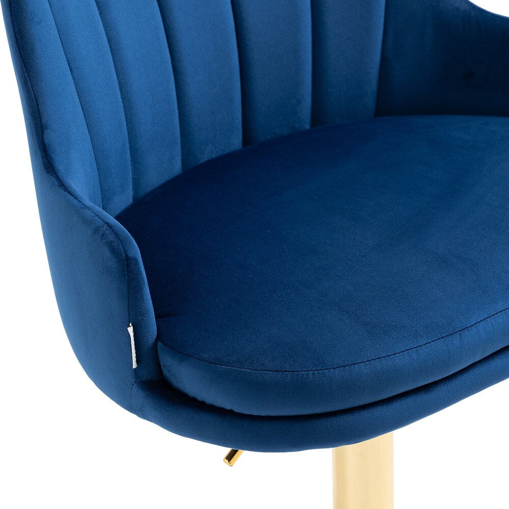 Luxury Bar Stool with Blue Velvet Upholstery and Gold Frame