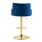 Luxury Bar Stool with Blue Velvet Upholstery and Gold Frame
