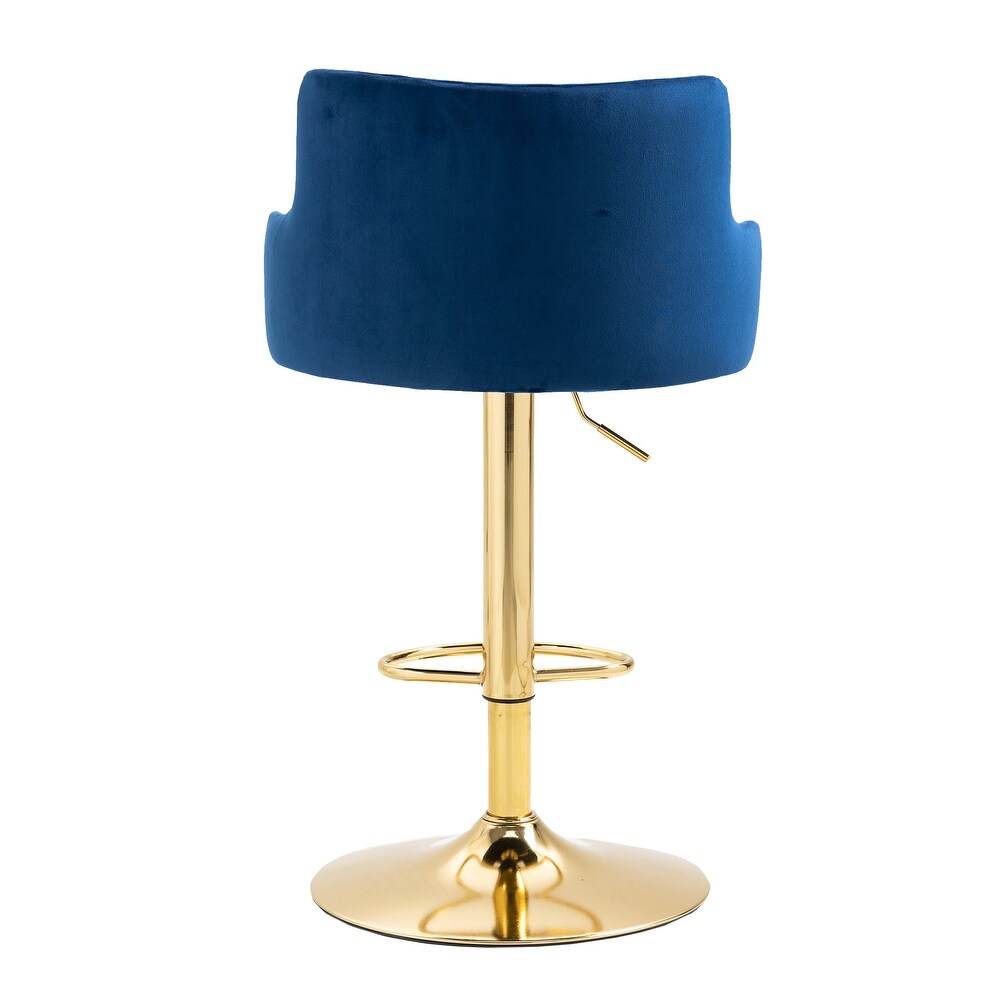 Luxury Bar Stool with Blue Velvet Upholstery and Gold Frame