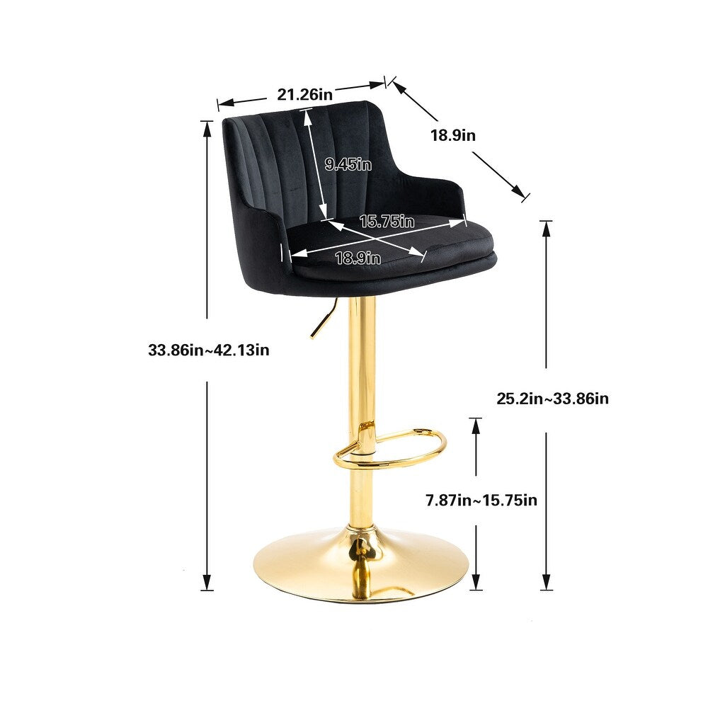 Luxury Bar Stool with Rich Black Velvet Upholstery and Gold Frame