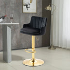 Luxury Bar Stool with Rich Black Velvet Upholstery and Gold Frame