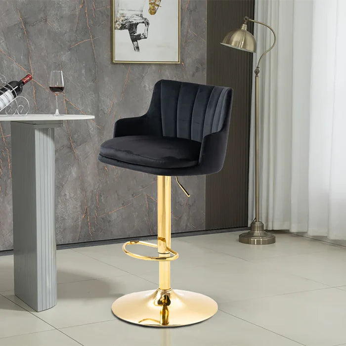 Luxury Bar Stool with Rich Black Velvet Upholstery and Gold Frame