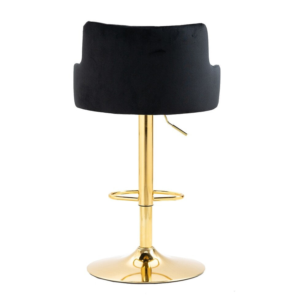 Luxury Bar Stool with Rich Black Velvet Upholstery and Gold Frame