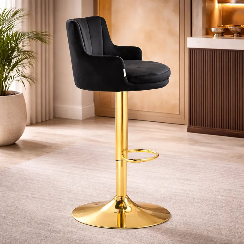 luxury-bar-stool-with-rich-black-velvet-upholstery-and-gold-frame