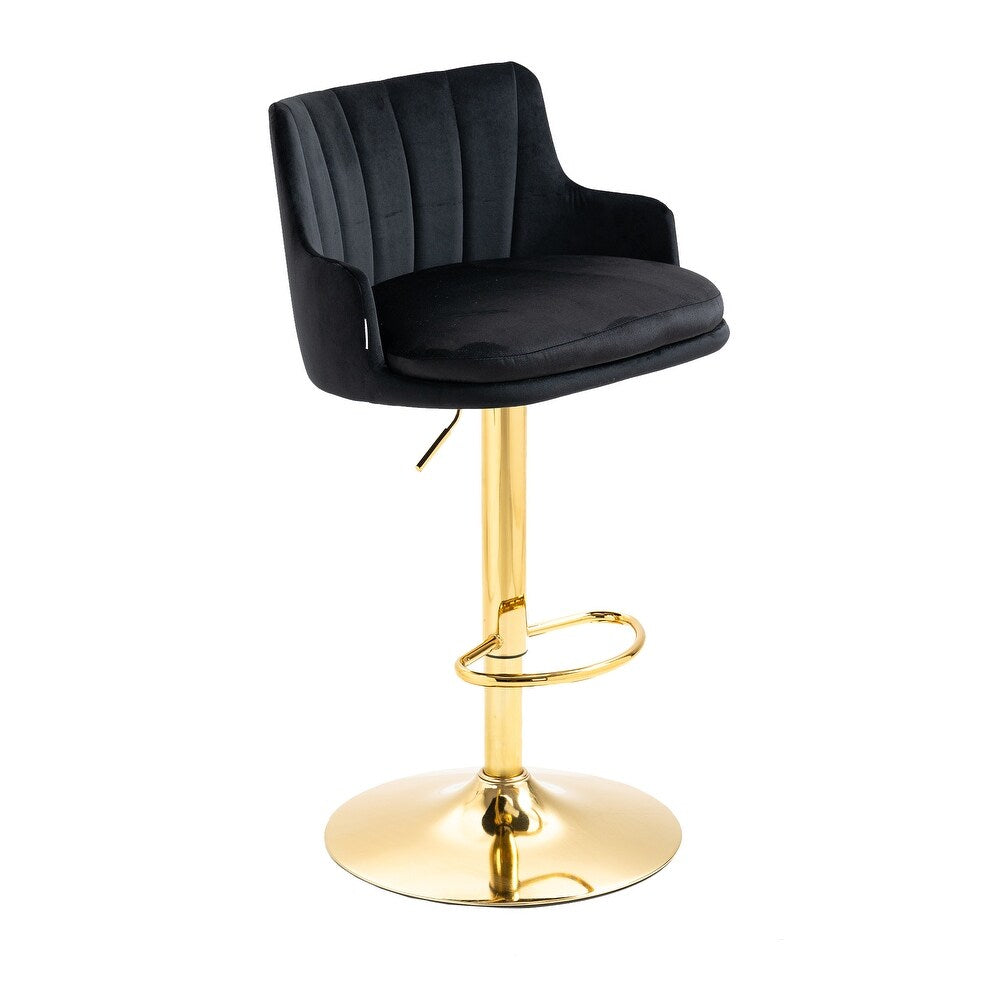 Luxury Bar Stool with Rich Black Velvet Upholstery and Gold Frame