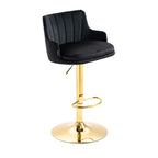 Luxury Bar Stool with Rich Black Velvet Upholstery and Gold Frame