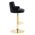 Luxury Bar Stool with Rich Black Velvet Upholstery and Gold Frame