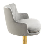 Luxury Bar Stool with Rich Grey Velvet Upholstery and Gold Frame