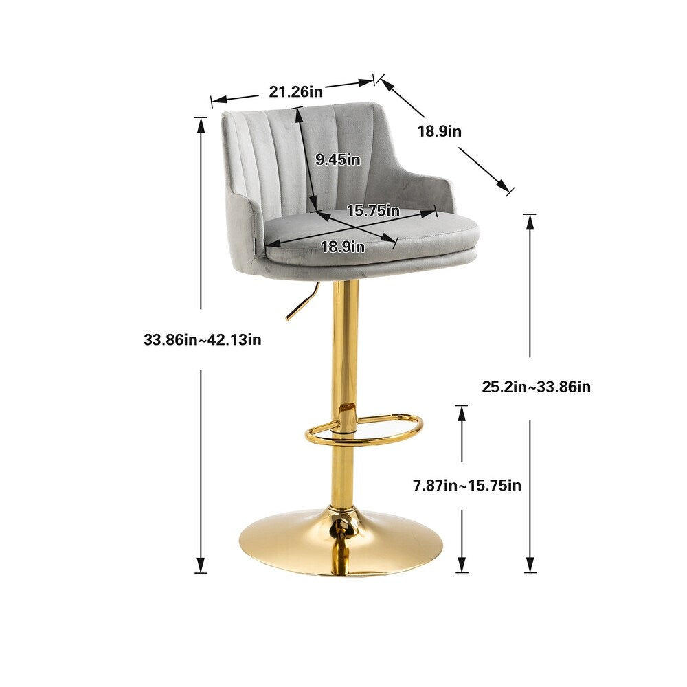 Luxury Bar Stool with Rich Grey Velvet Upholstery and Gold Frame