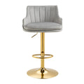 Luxury Bar Stool with Rich Grey Velvet Upholstery and Gold Frame