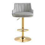 Luxury Bar Stool with Rich Grey Velvet Upholstery and Gold Frame
