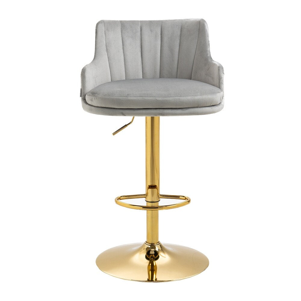 Luxury Bar Stool with Rich Grey Velvet Upholstery and Gold Frame