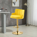 Luxury Bar Stool with Rich Yellow Velvet Upholstery and Gold Frame