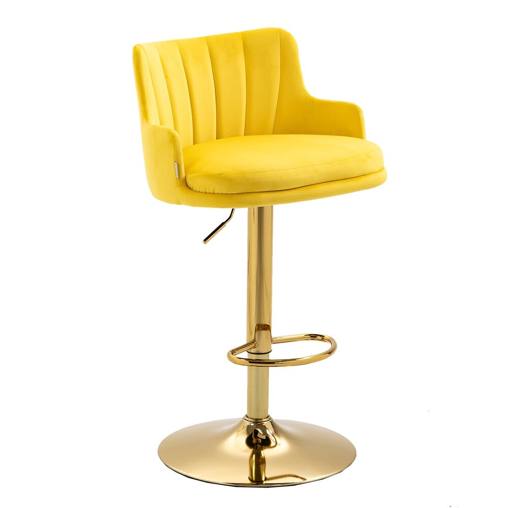 Luxury Bar Stool with Rich Yellow Velvet Upholstery and Gold Frame