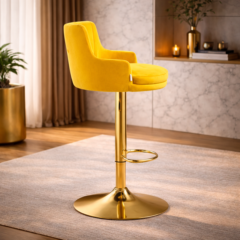 luxury-bar-stool-with-rich-yellow-velvet-upholstery-and-gold-frame