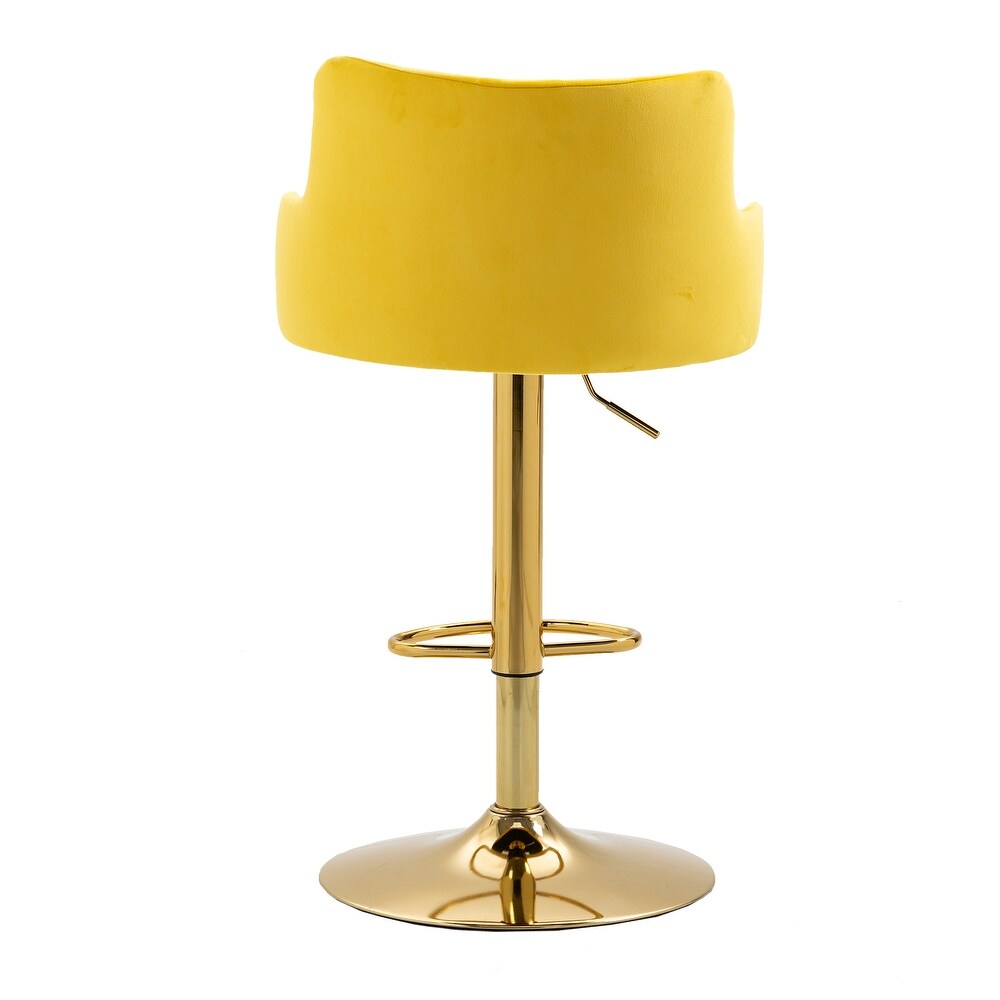 Luxury Bar Stool with Rich Yellow Velvet Upholstery and Gold Frame