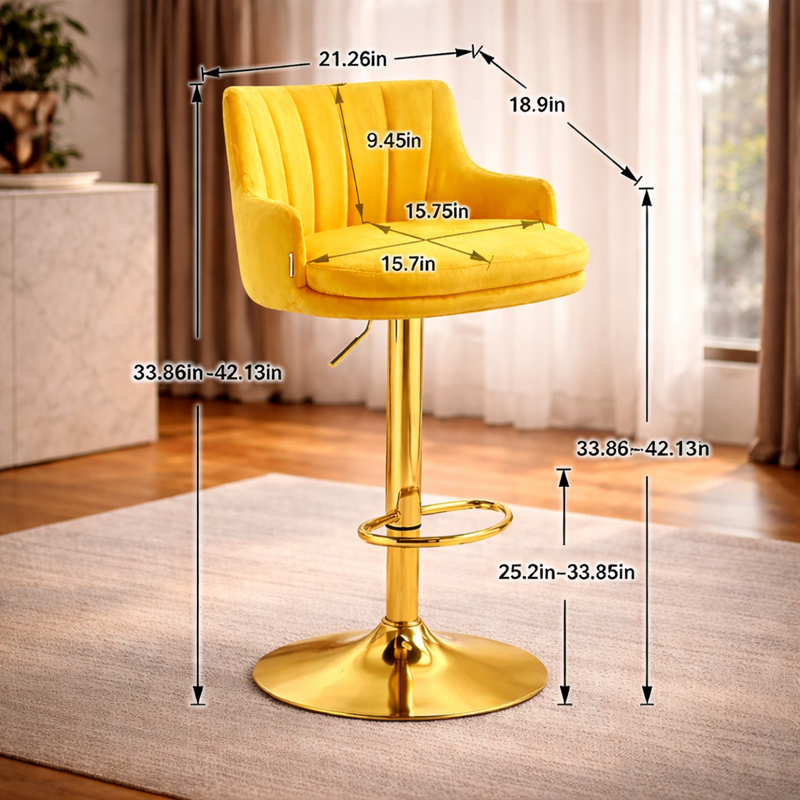 luxury-bar-stool-with-rich-yellow-velvet-upholstery-and-gold-frame