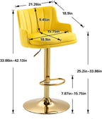 Luxury Bar Stool with Rich Yellow Velvet Upholstery and Gold Frame