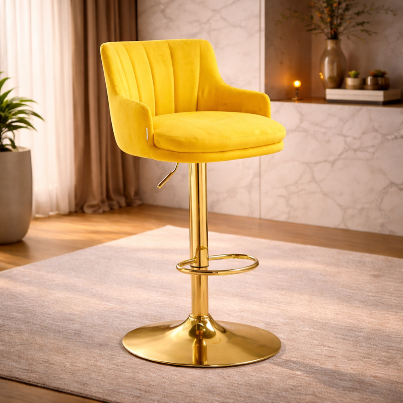 luxury-bar-stool-with-rich-yellow-velvet-upholstery-and-gold-frame