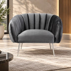 Luxury Barrel Chair with Channel Tufted Back & Metal Legs