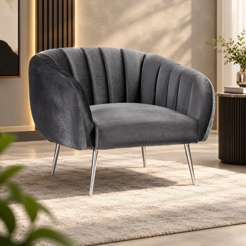 Luxury Barrel Chair with Channel Tufted Back & Metal Legs