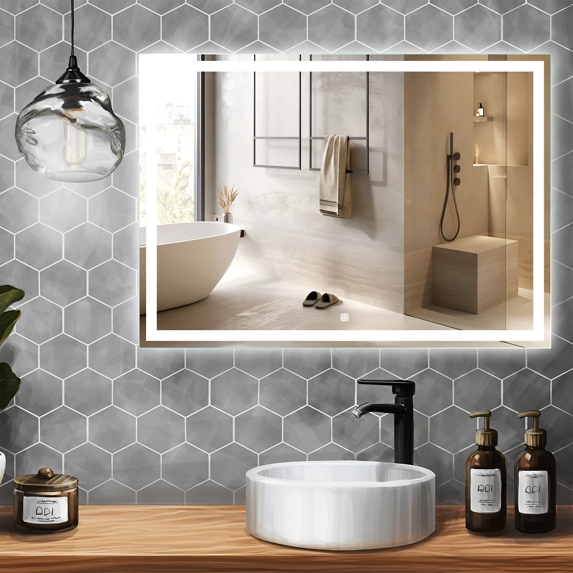 Luxury Bathroom Mirror Cabinet with Border Glow Lighting