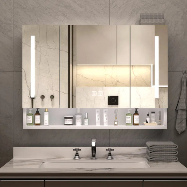 Luxury Bathroom Mirror Unit with LED Lights and Built-in Shelf
