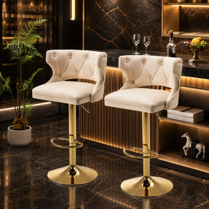 Luxury Beige Leatherette Bar Lounge Chair with Gold Base